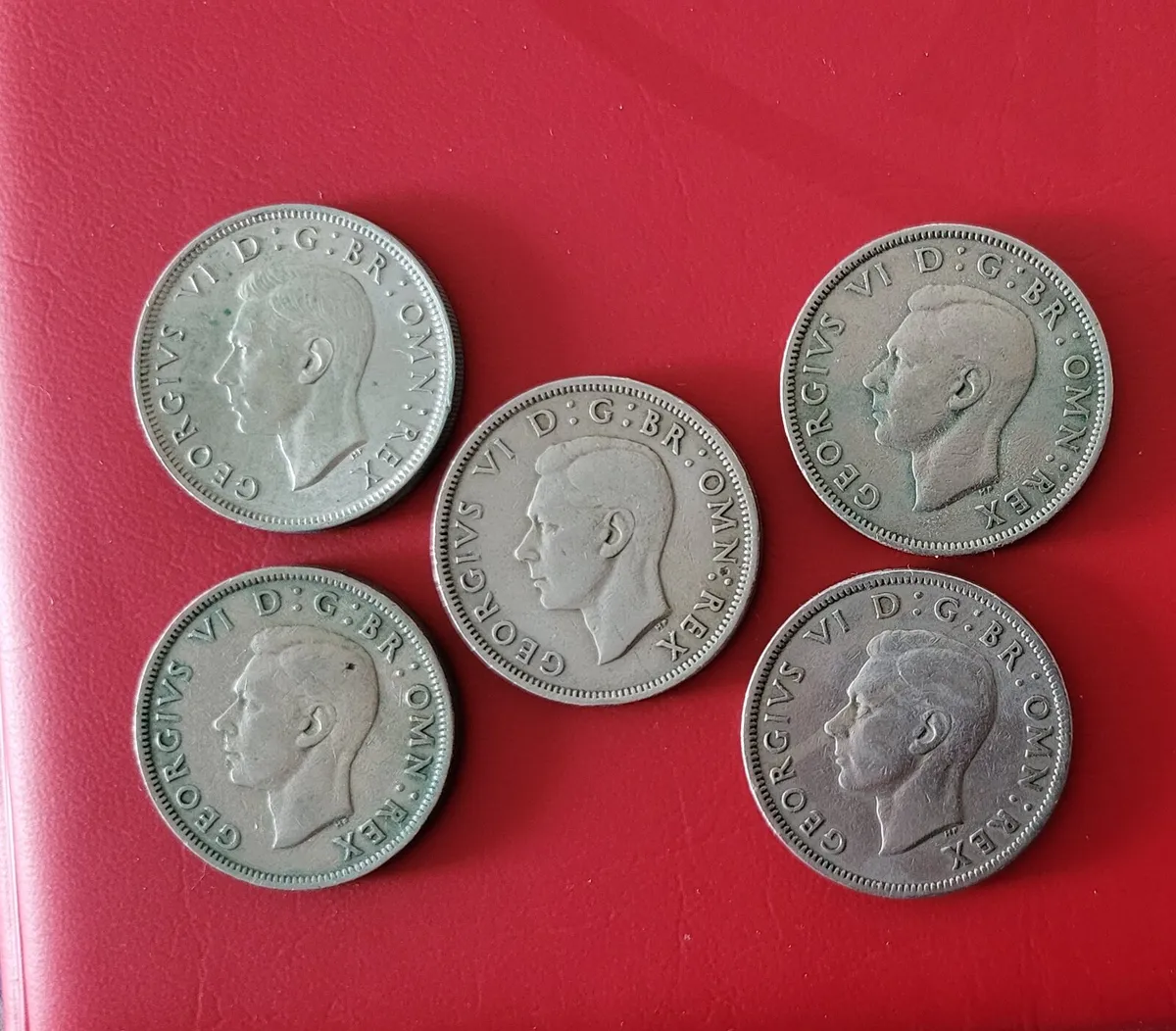 5 x King George VI florins. Two Shilling pieces. - Image 2