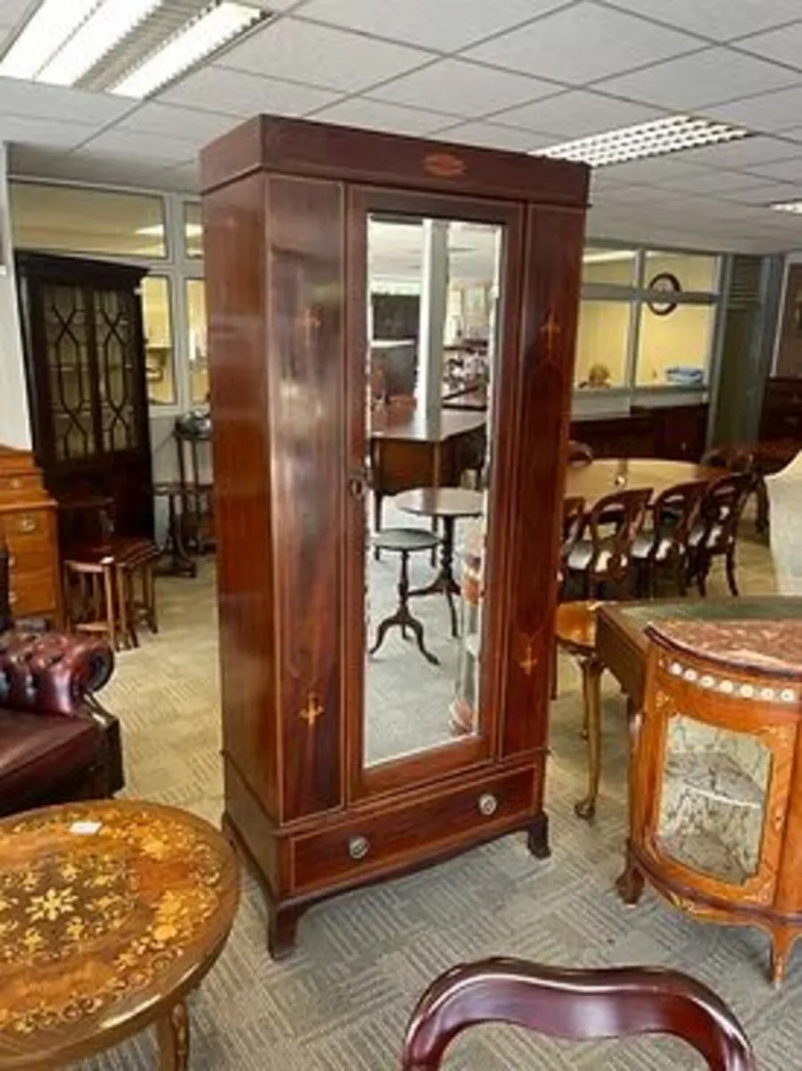 Fabulous mahogany inlaid Edwardian single wardrobe
