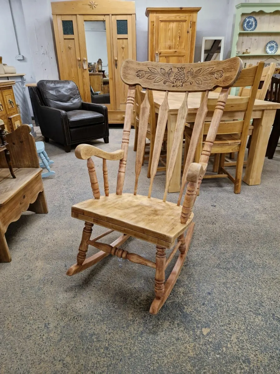 Vintage pressed back oak rocking chair - Image 1