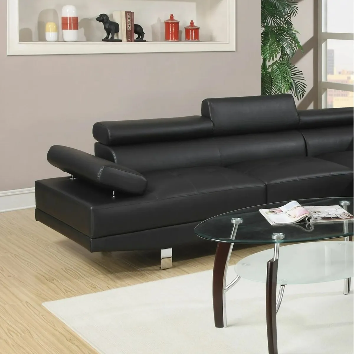Leather Corner chaise Sofa 262cm black - Image 2