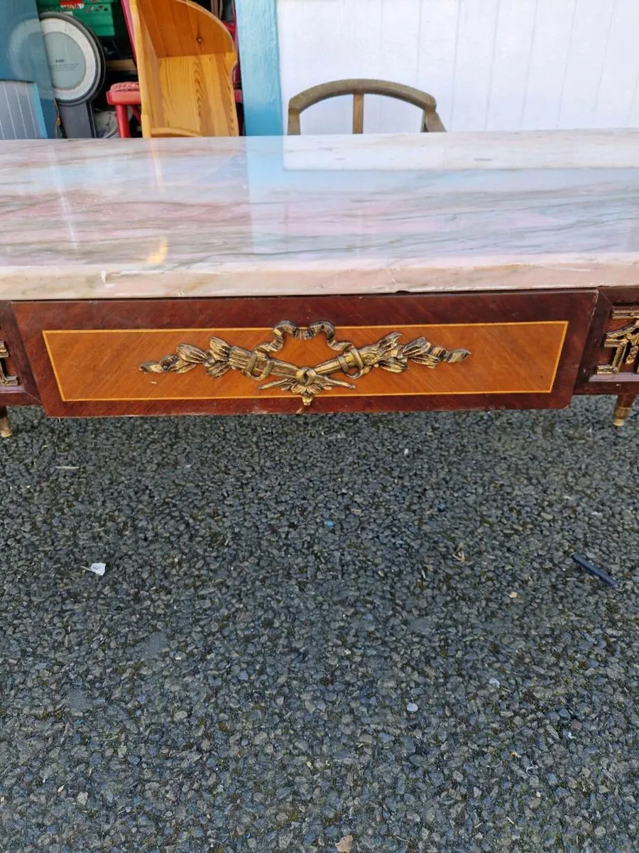 Vintage Antique Coffee Table Marble Top - Image 2