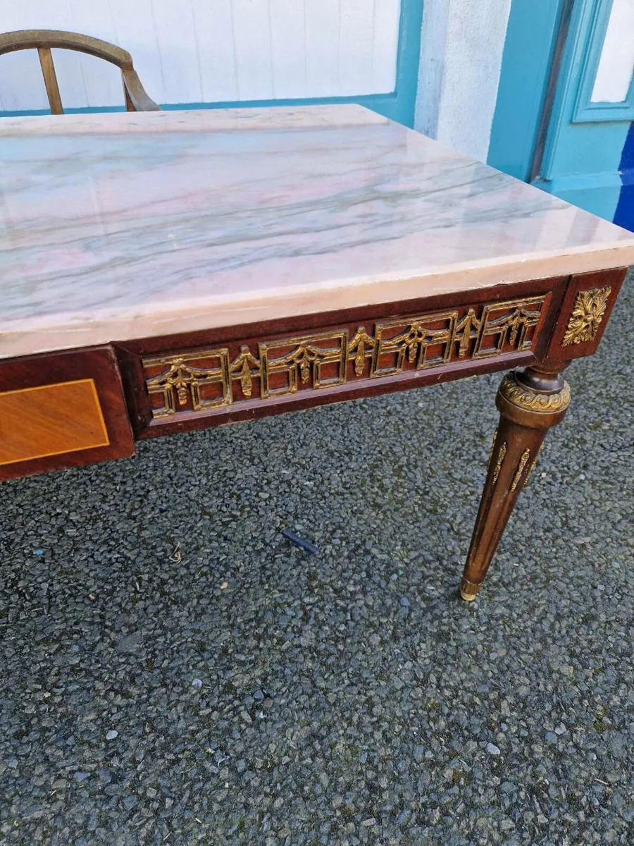 Vintage Antique Coffee Table Marble Top - Image 3