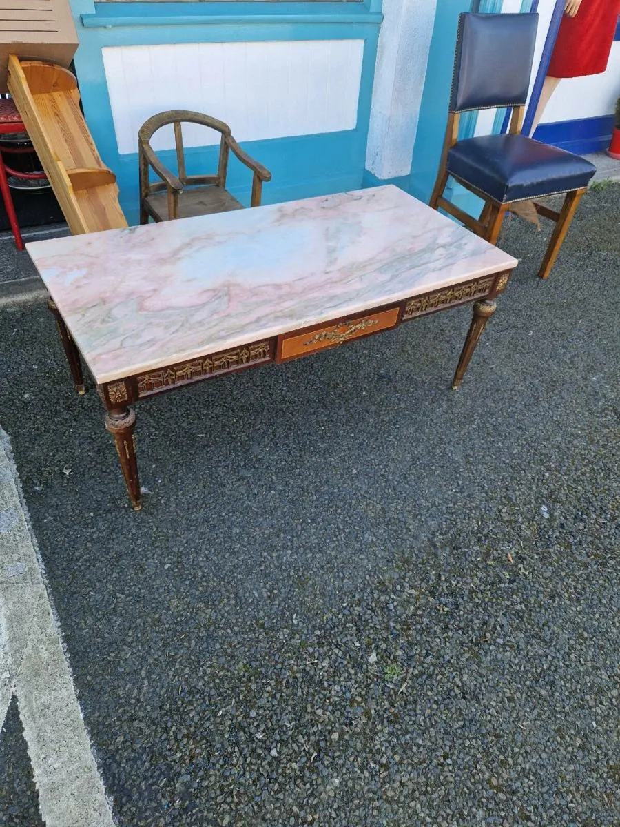 Vintage Antique Coffee Table Marble Top - Image 1
