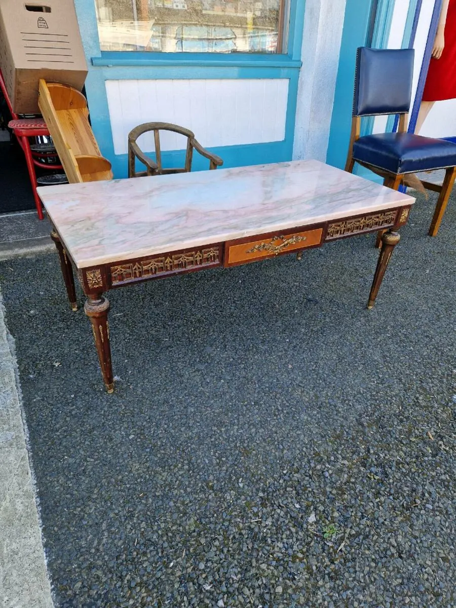 Vintage Antique Coffee Table Marble Top - Image 4