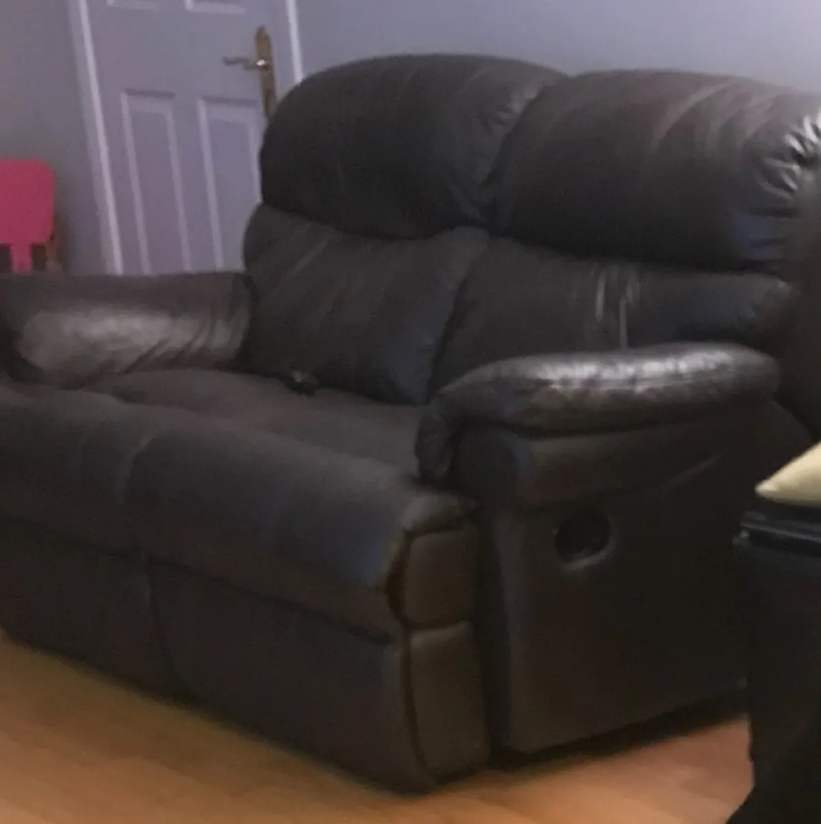 2-seater brown leather recliner couch