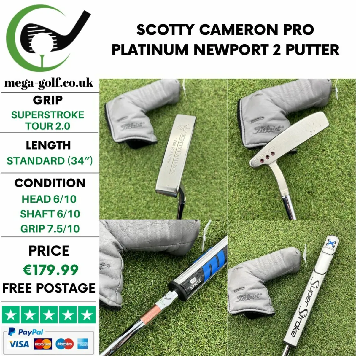 SCOTTY CAMERON PRO PLATINUM NEWPORT 2 PUTTER / 34″ - Image 1