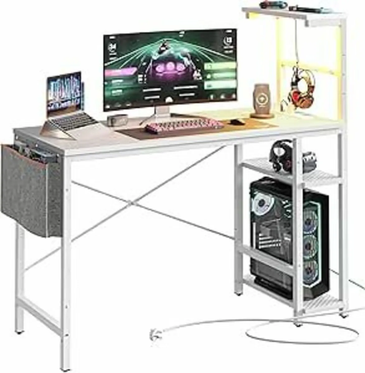 Office Computer Desk Power Outlets LED 113x50cm - Image 4