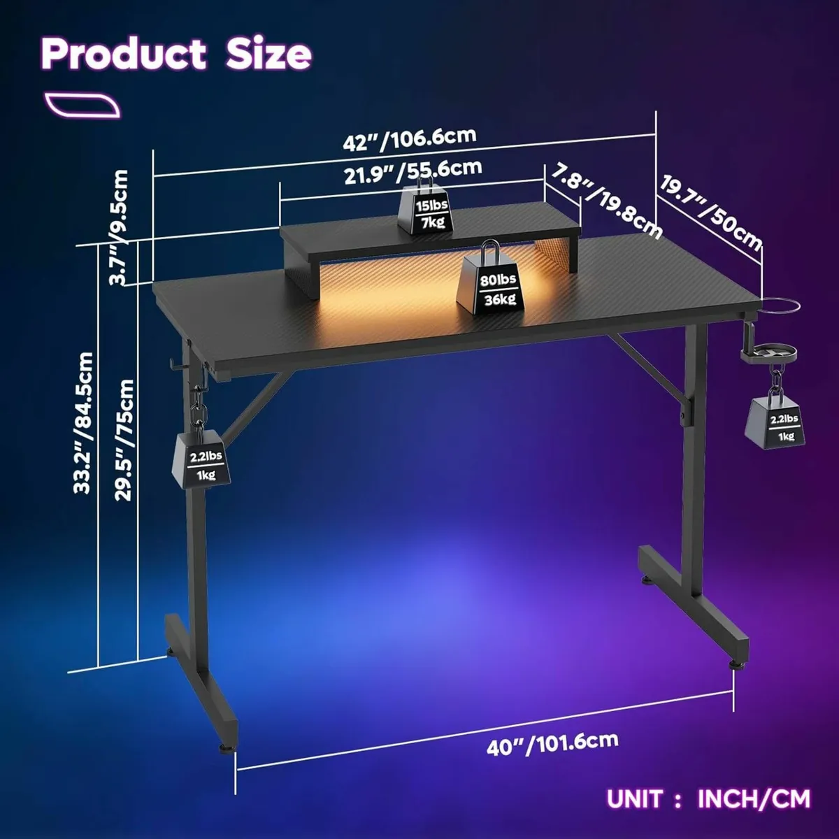 Gaming Desk 106x50 LED Computer Desk Office - Image 4