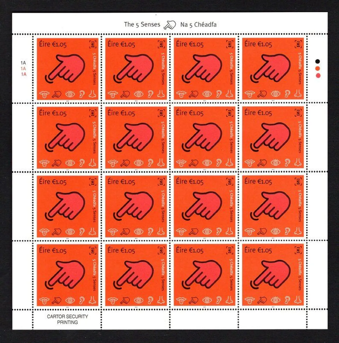 2015 Ireland The Five Senses (Taste, Touch, Sight, Hearing & Smell)  Commemorative Stamp Sheetlet Plate 1A1A Mint Never Hinged (MNH) - Image 1