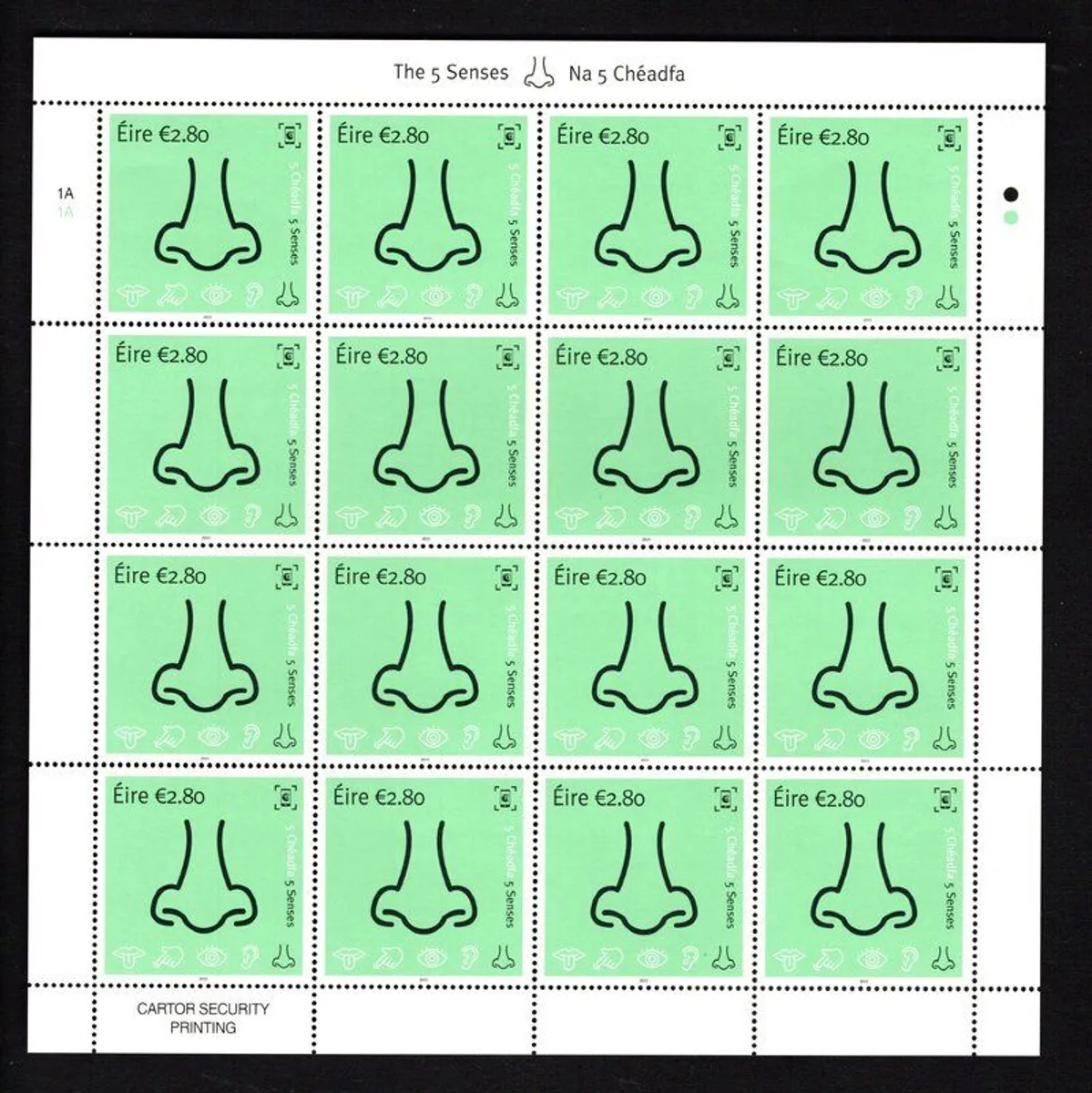 2015 Ireland The Five Senses (Taste, Touch, Sight, Hearing & Smell)  Commemorative Stamp Sheetlet Plate 1A1A Mint Never Hinged (MNH) - Image 2