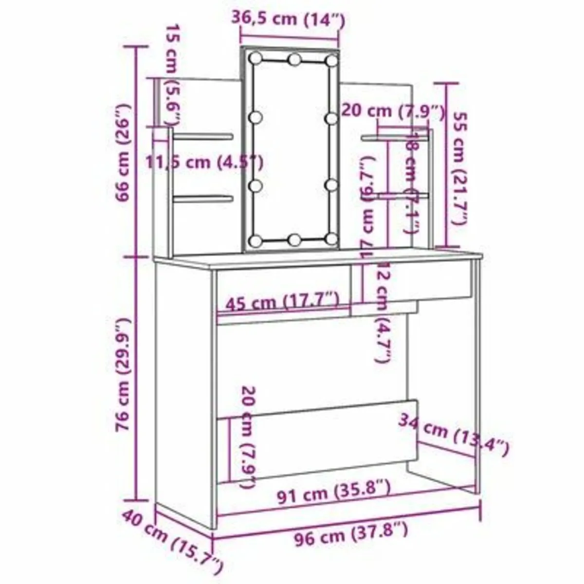 Free P&P] Grey Dressing Table With LED Lights - Image 2
