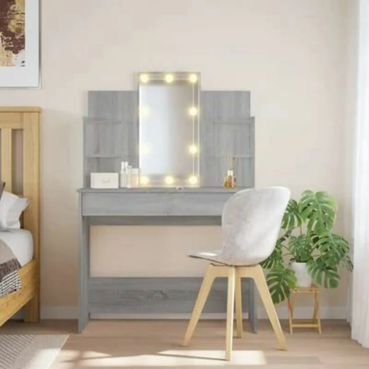 Free P&P] Grey Dressing Table With LED Lights - Image 1