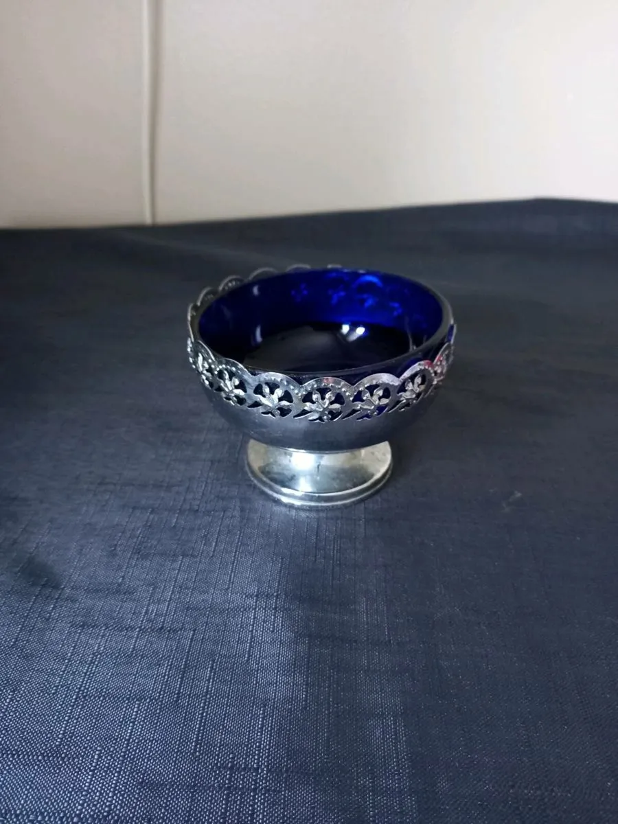 Large Chrome & Cobalt Blue Bowl