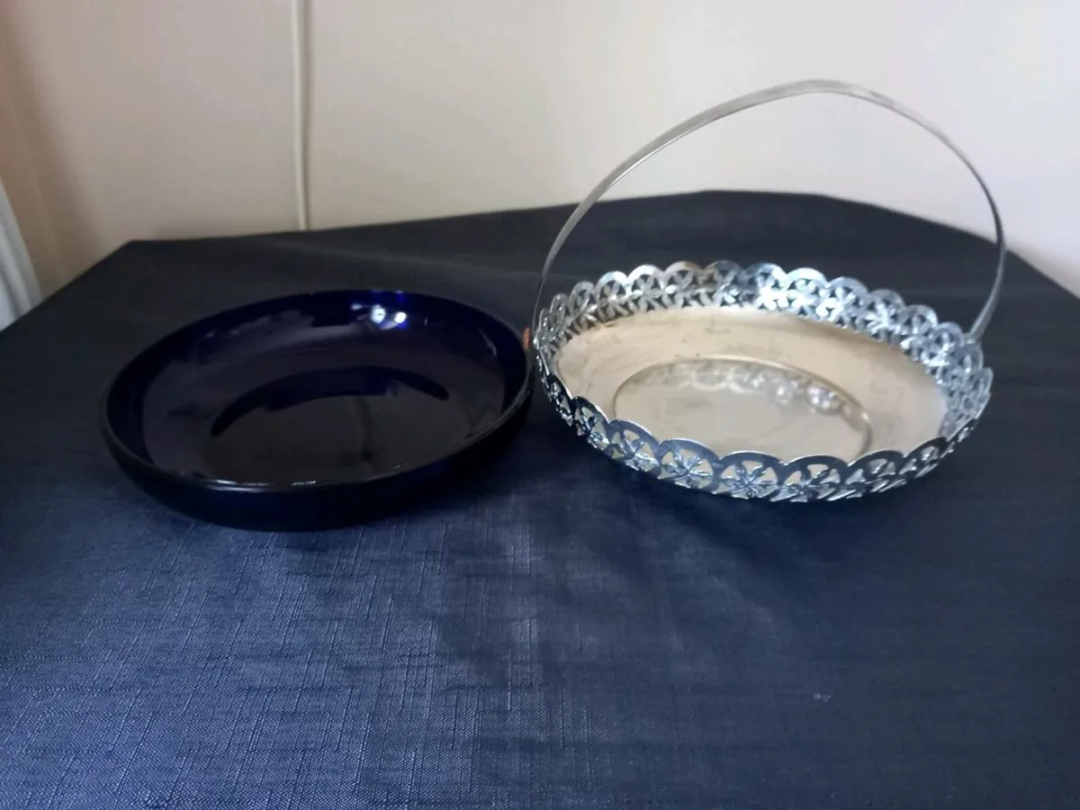Large Chrome & Cobalt Blue Glass Dish - Image 2