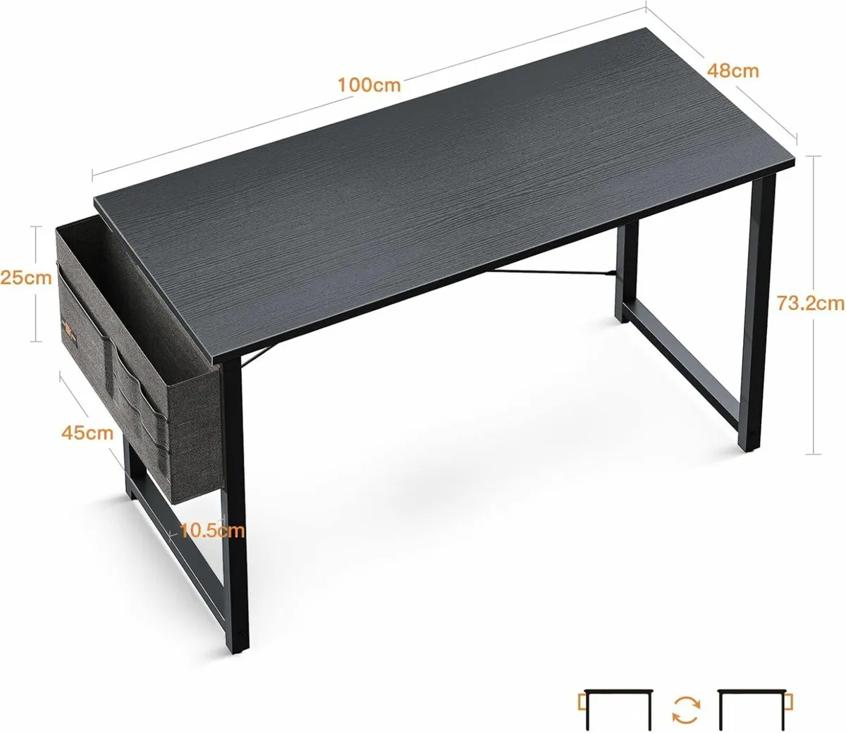 Computer Desk Sturdy Home Office Black 100x48cm - Image 2