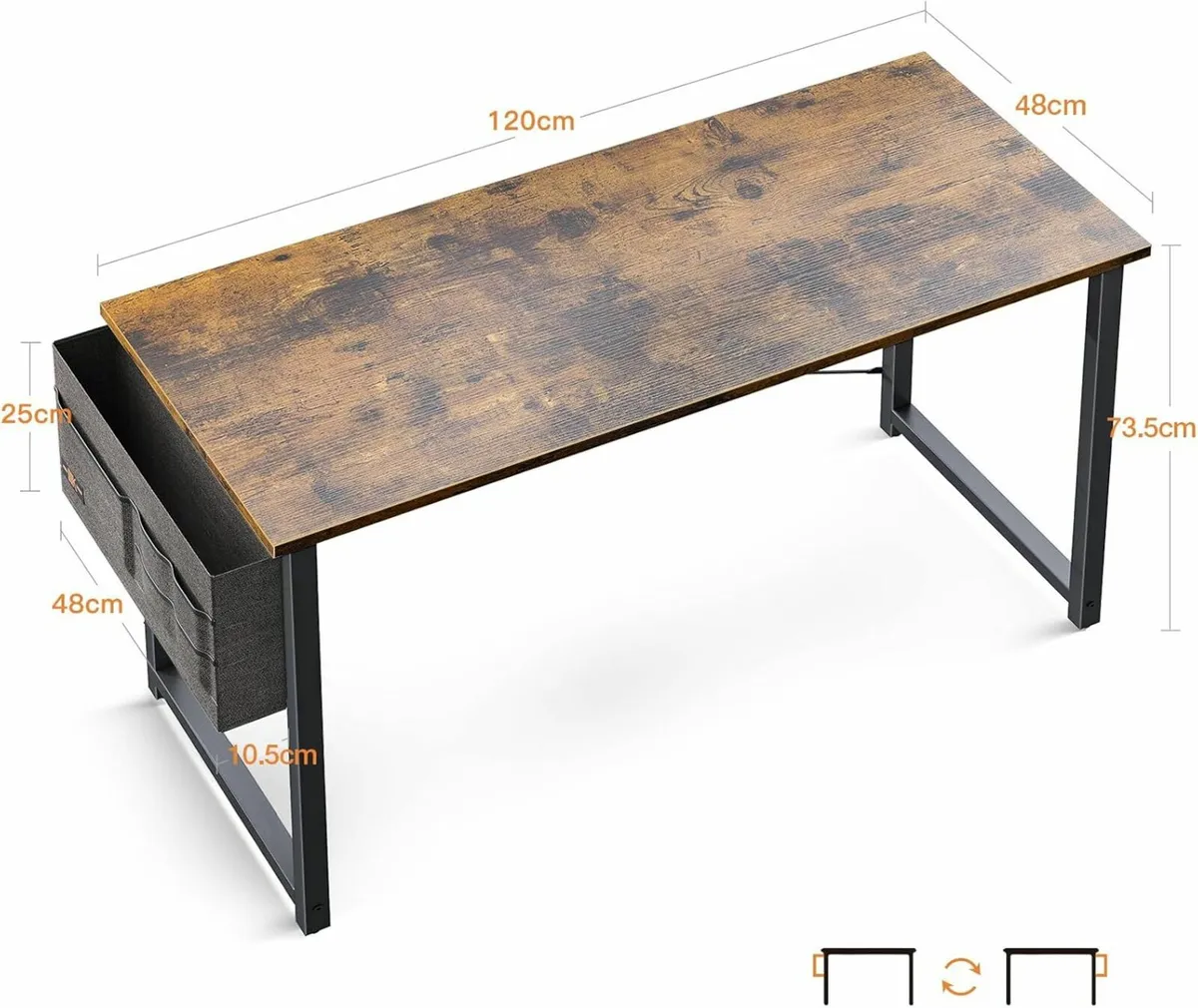 Computer Desk 120x48cm Office Desk Storage Vintage - Image 2