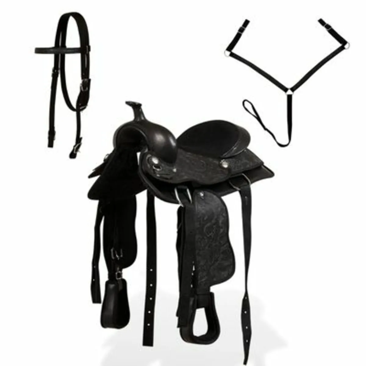 Western Saddle. Headstall&Breast Collar Real Leath - Image 3