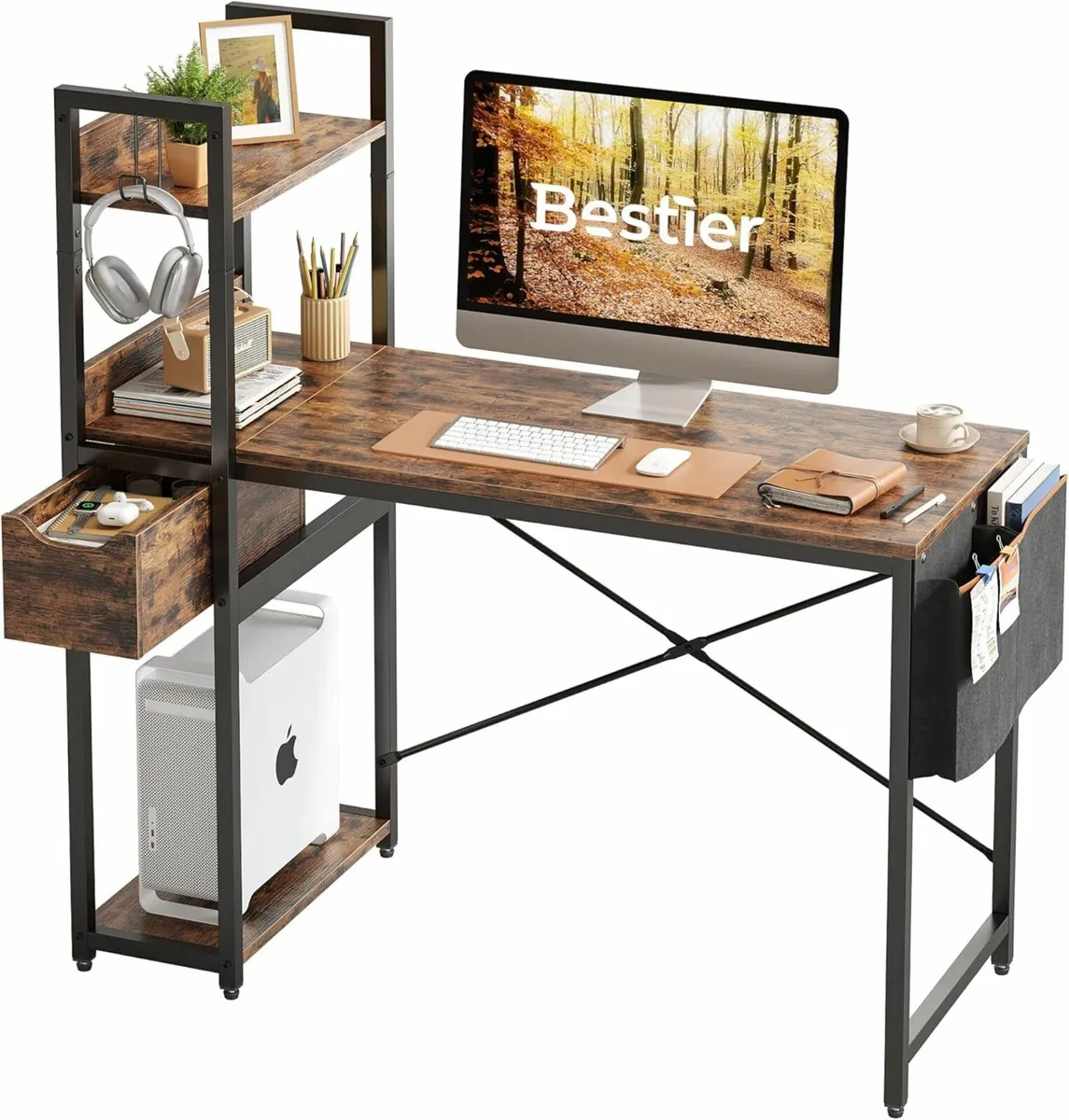 Computer Desk Storage Shelves Office brown120x52cm - Image 1