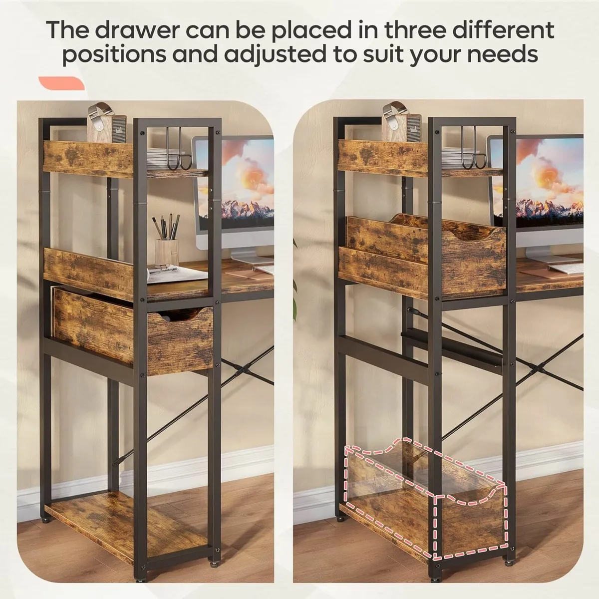 Computer Desk Storage Shelves Office brown120x52cm - Image 4