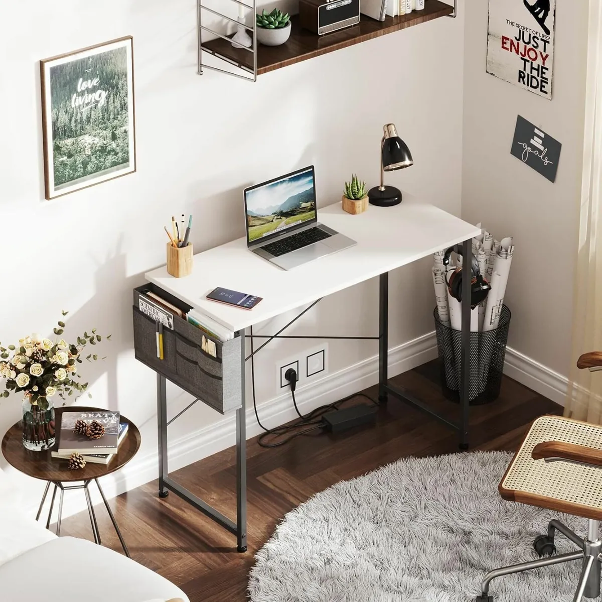 Computer Desk 80x40cm Office Desk Bedroom White - Image 1