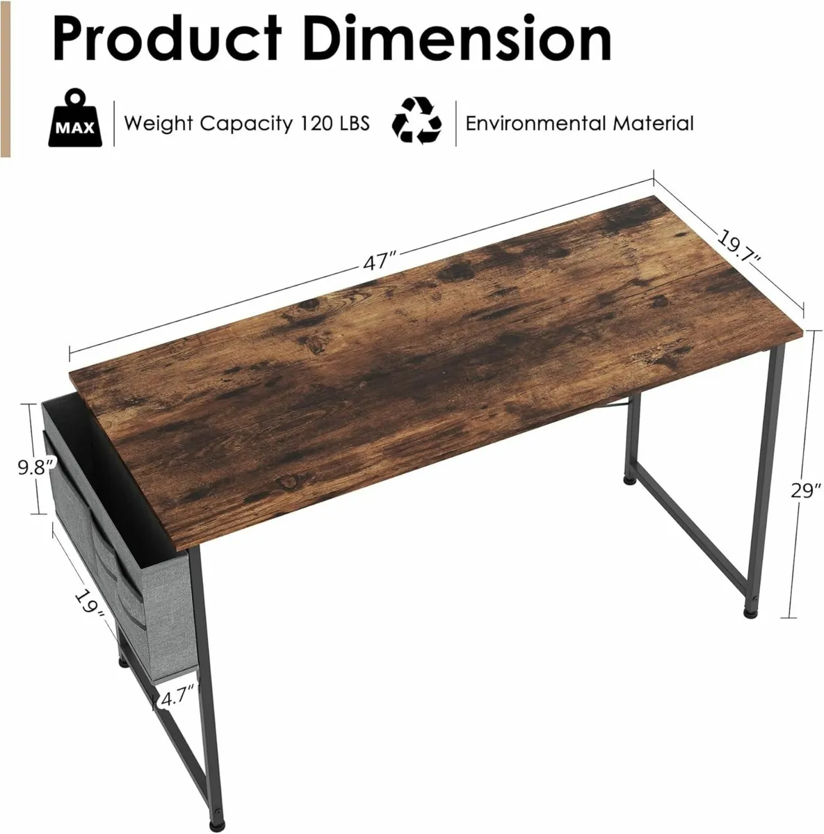 Computer Desk 120x48cm Home Office Modern Brown - Image 3