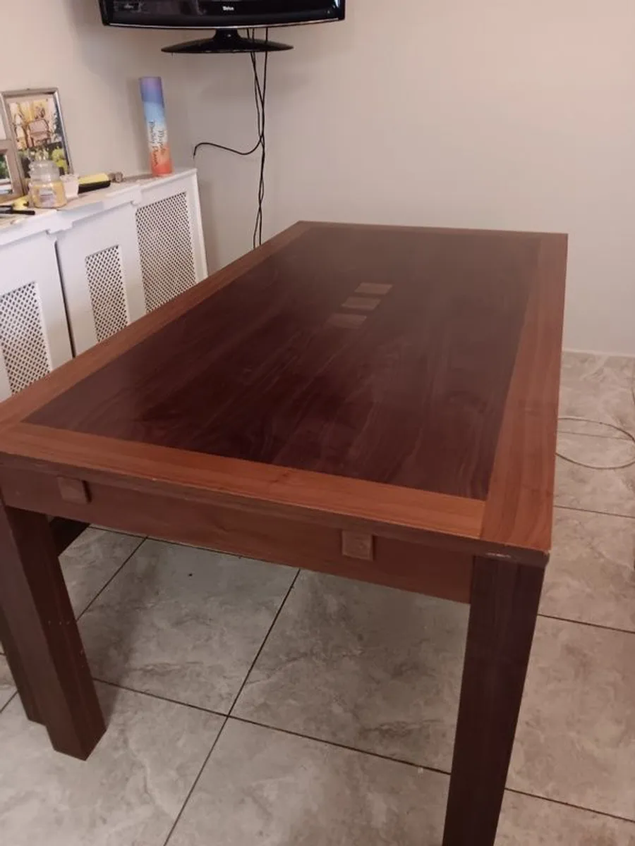 Walnut Table 4 Chairs & Bench - Image 2