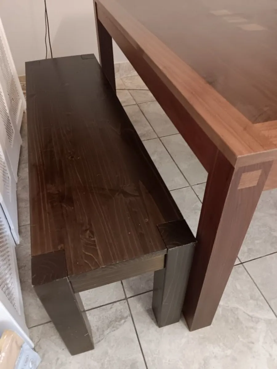 Walnut Table 4 Chairs & Bench - Image 3