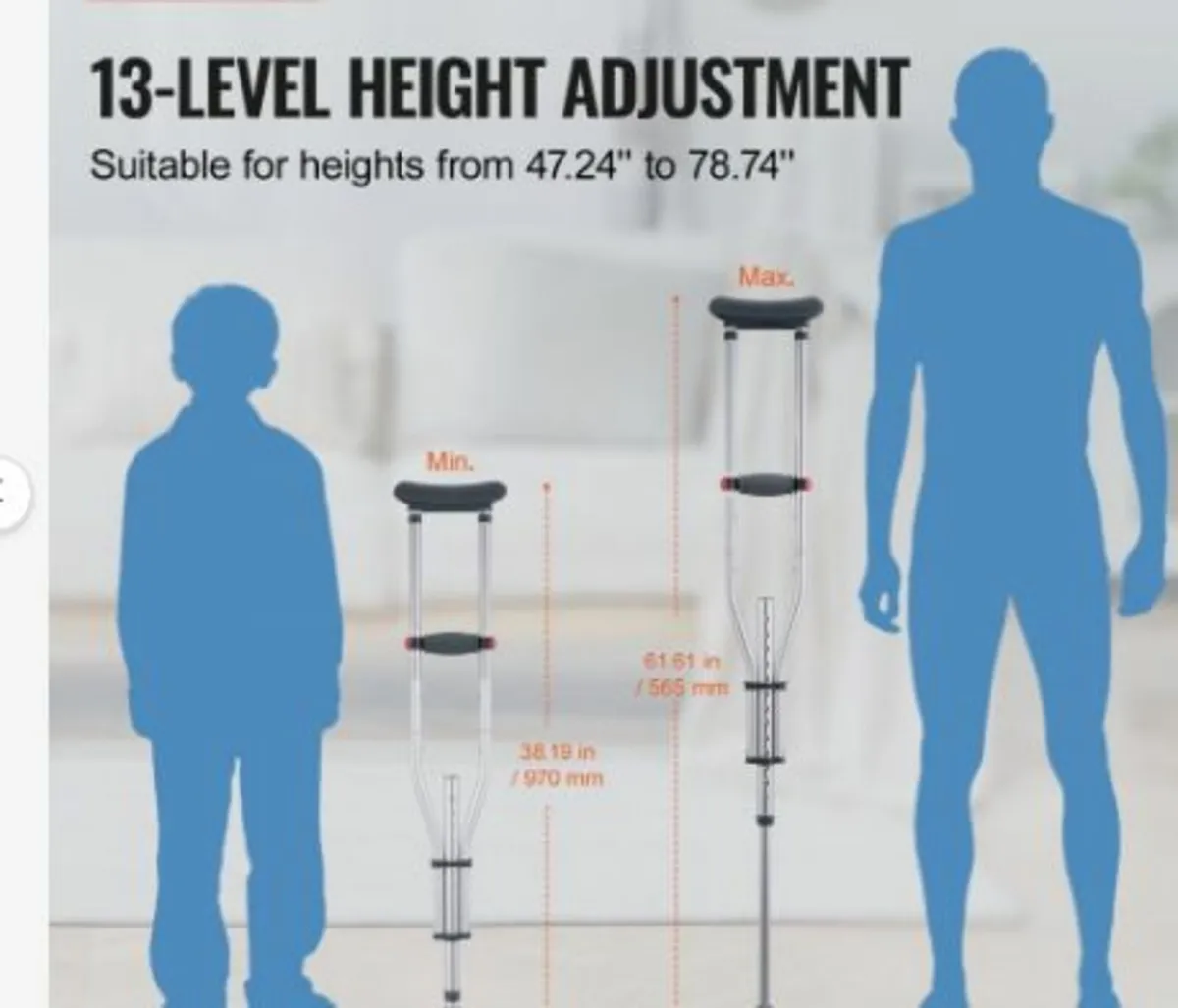 Underarm Crutches 13-Level Height Adjustabl - Image 2