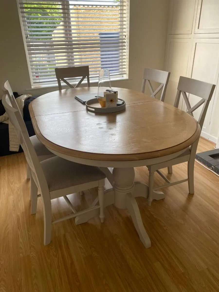 180cm Grey Grey & Oak Oval Ext. Dining Table -Toulouse - Image 1