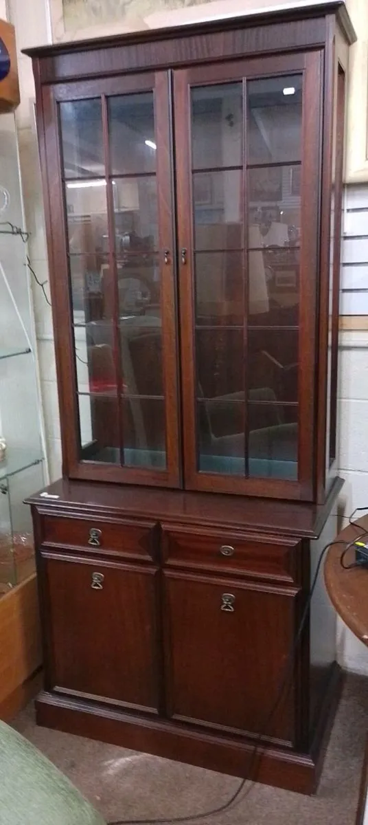 Mahogany Glass Front Bookcase With Cupboard - Image 1