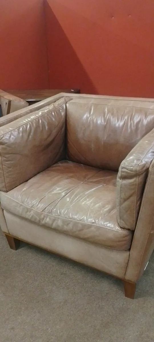 Real Leather Knowles Style Sofa And Armchair - Image 2