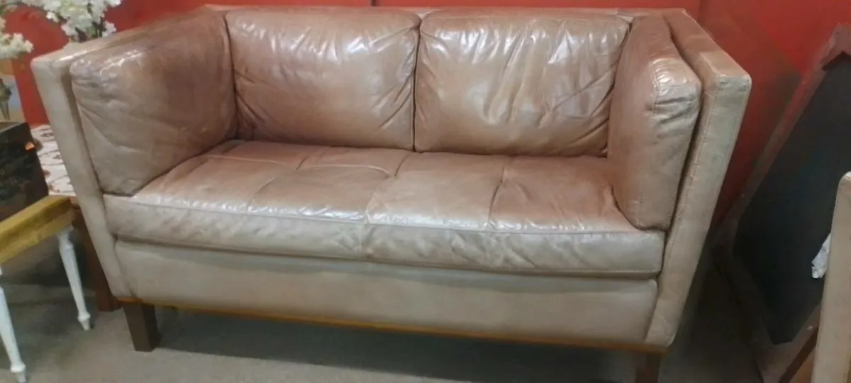 Real Leather Knowles Style Sofa And Armchair - Image 3