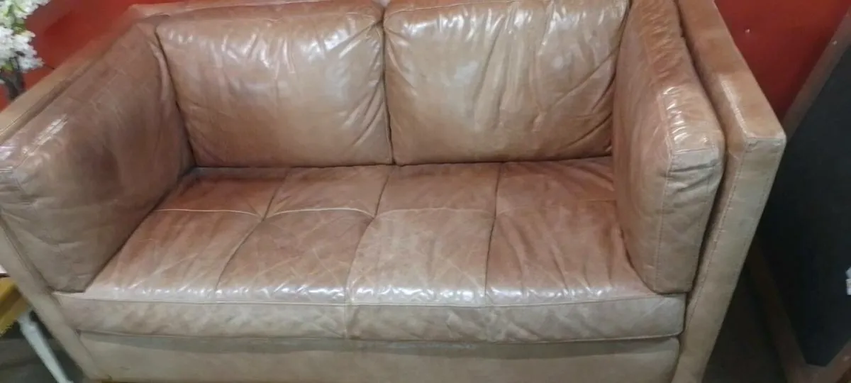 Real Leather Knowles Style Sofa And Armchair - Image 4