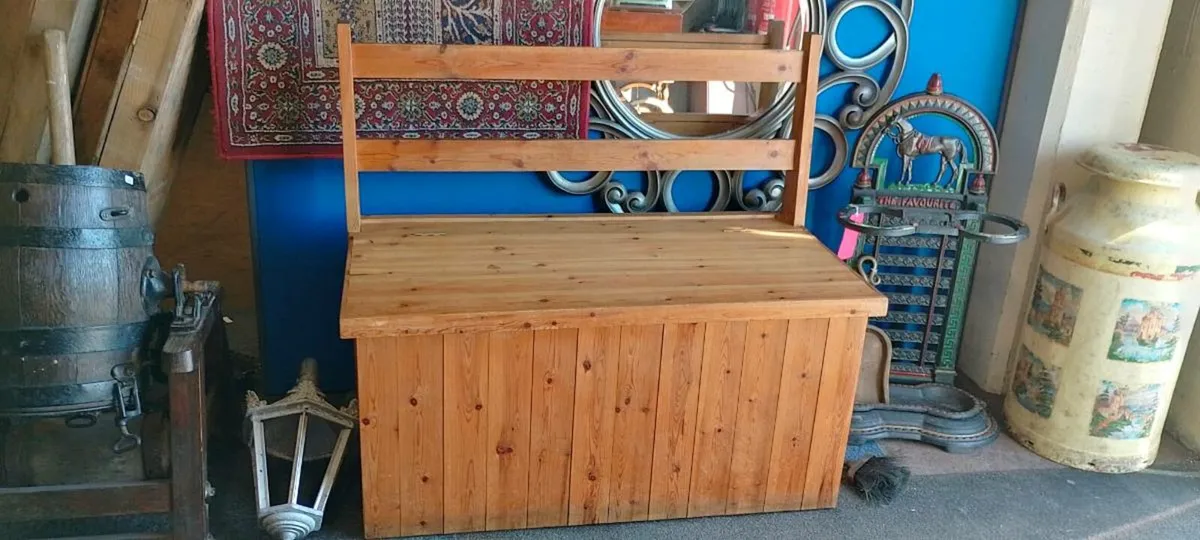 Pine Monks Style Storage Bench - Image 1