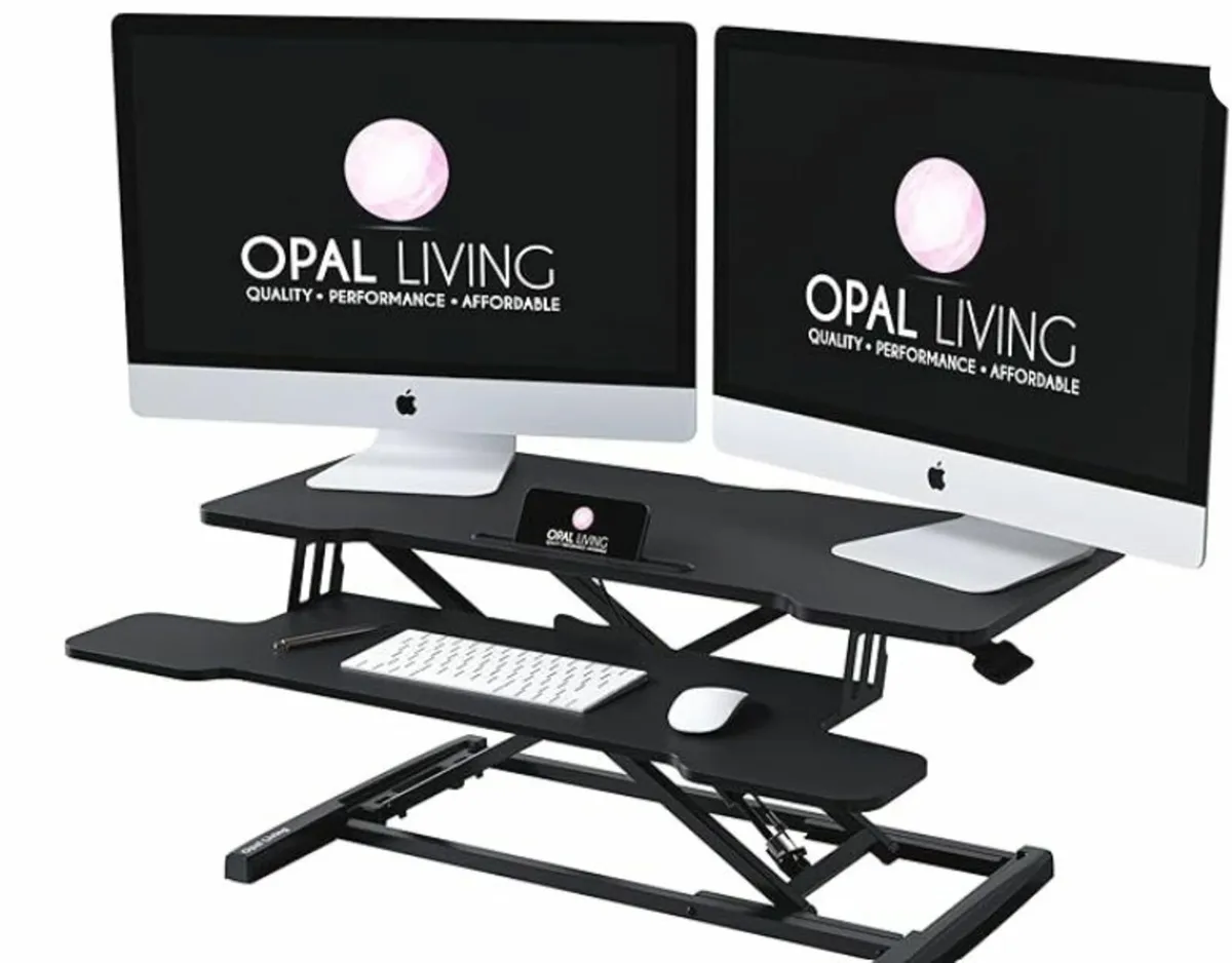Black standing desk converter with Keyboard Raiser - Image 1