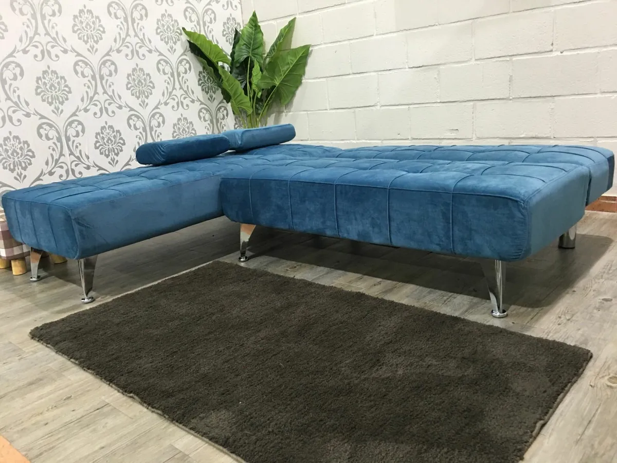 Blue L-Shaped Convertible Sofa Bed ,198cm - Image 4