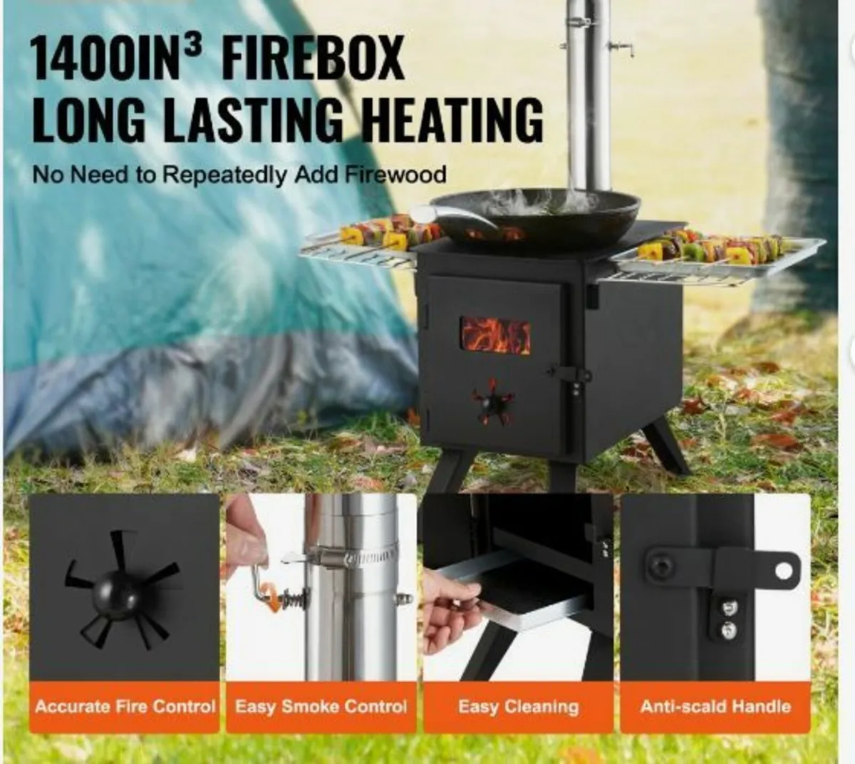 Wood Stove, 86 inch, Alloy Steel Camping - Image 2