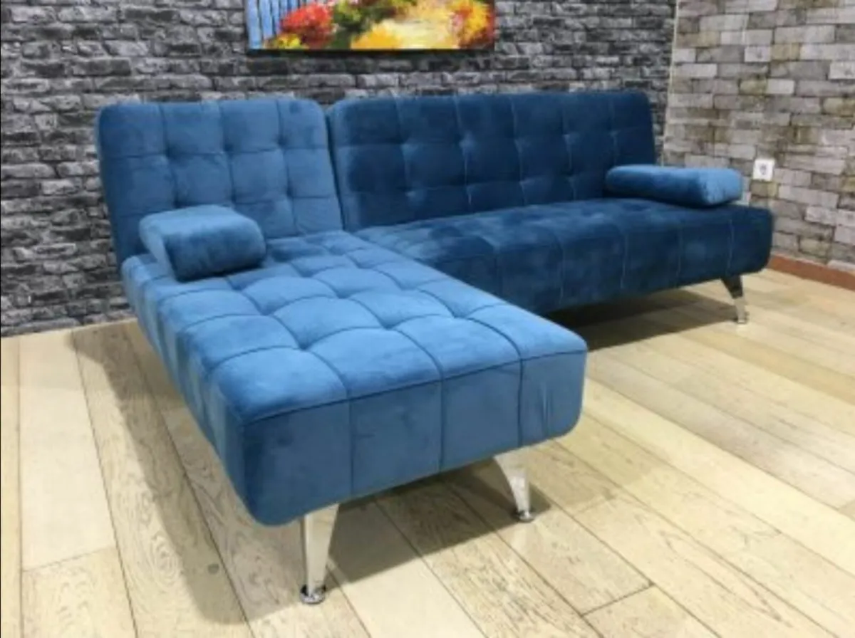 Blue L-Shaped Convertible Sofa Bed ,198cm - Image 1