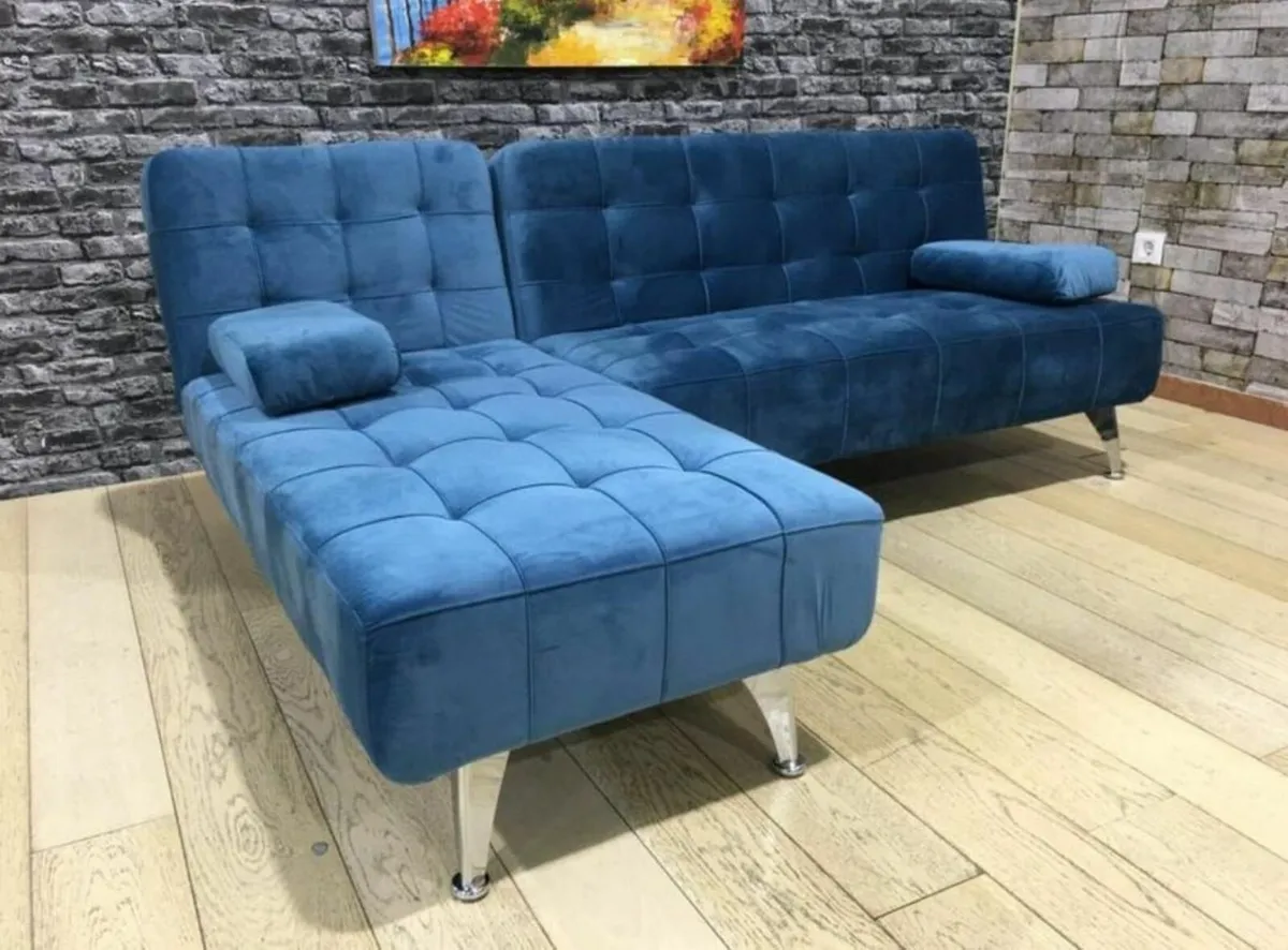 Blue L-Shaped Convertible Sofa Bed ,198cm - Image 2