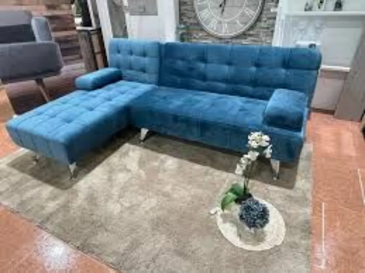 Blue L-Shaped Convertible Sofa Bed ,198cm - Image 3