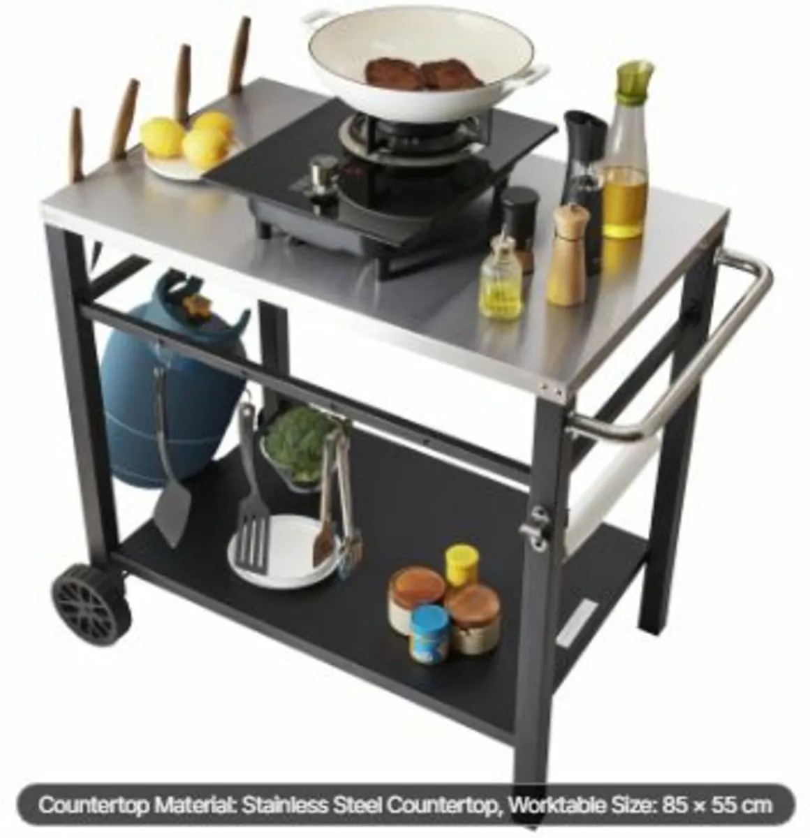 Outdoor Grill Dining Cart with Double-Shelf, BBQ - Image 1