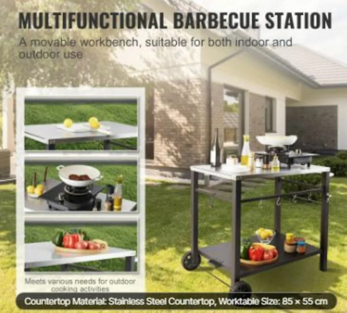 Outdoor Grill Dining Cart with Double-Shelf, BBQ - Image 2