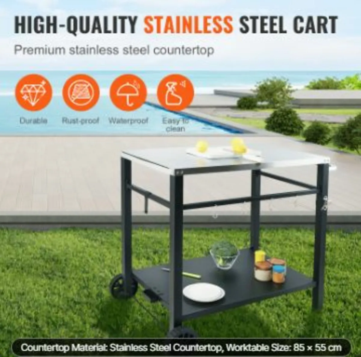 Outdoor Grill Dining Cart with Double-Shelf, BBQ - Image 3