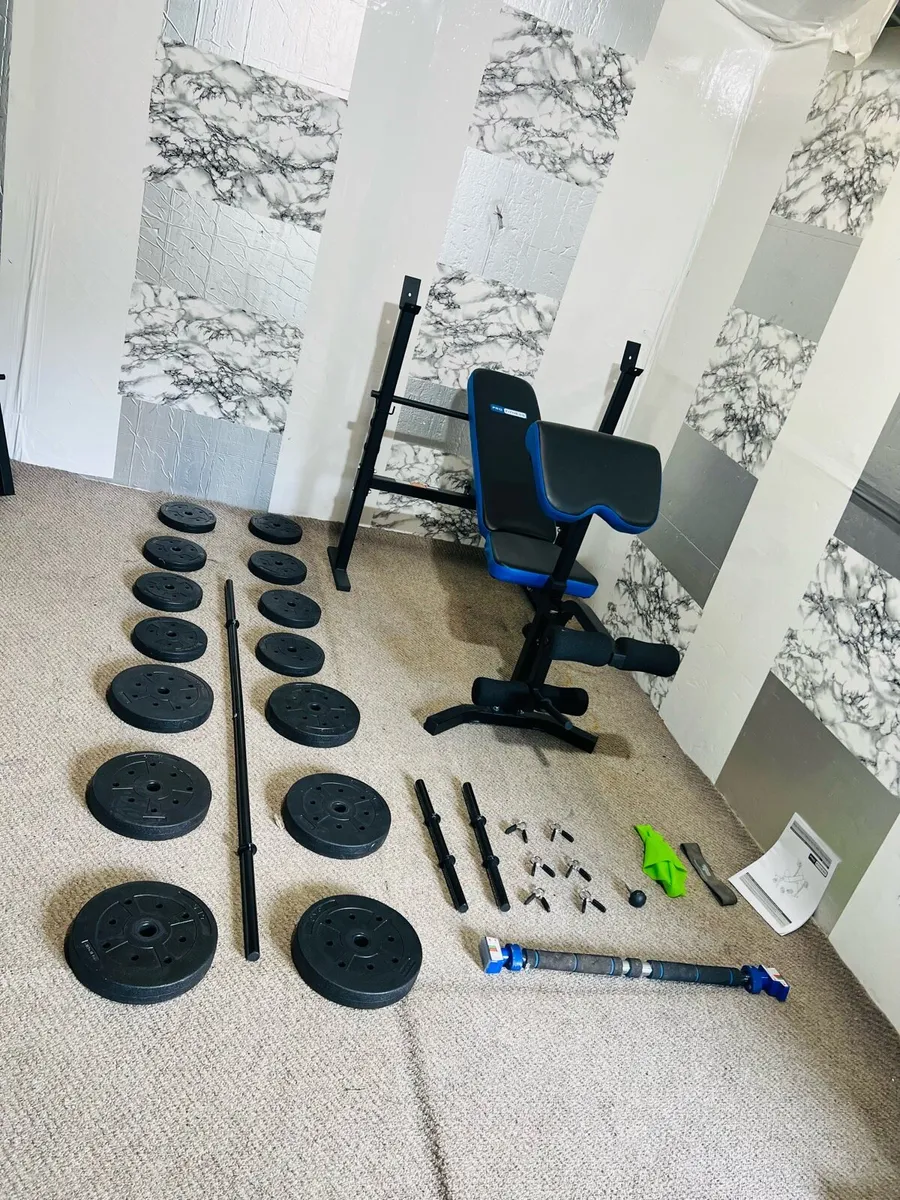 WEIGHT BENCH 50KG WEIGHTS BARBELL PULL-UP BAR DUBL - Image 3