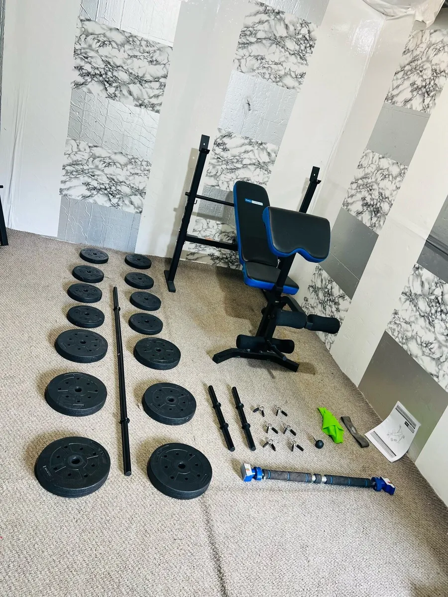 WEIGHT BENCH 50KG WEIGHTS BARBELL PULL-UP BAR DUBL - Image 4