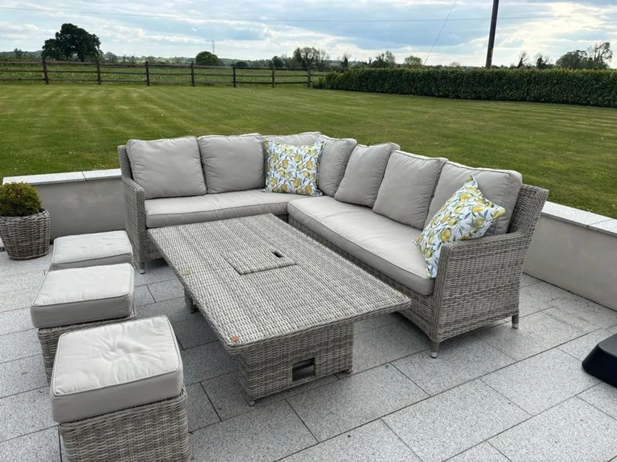 Oxford Corner Garden Rattan Furniture Set with ice bucket and rising table - Image 1