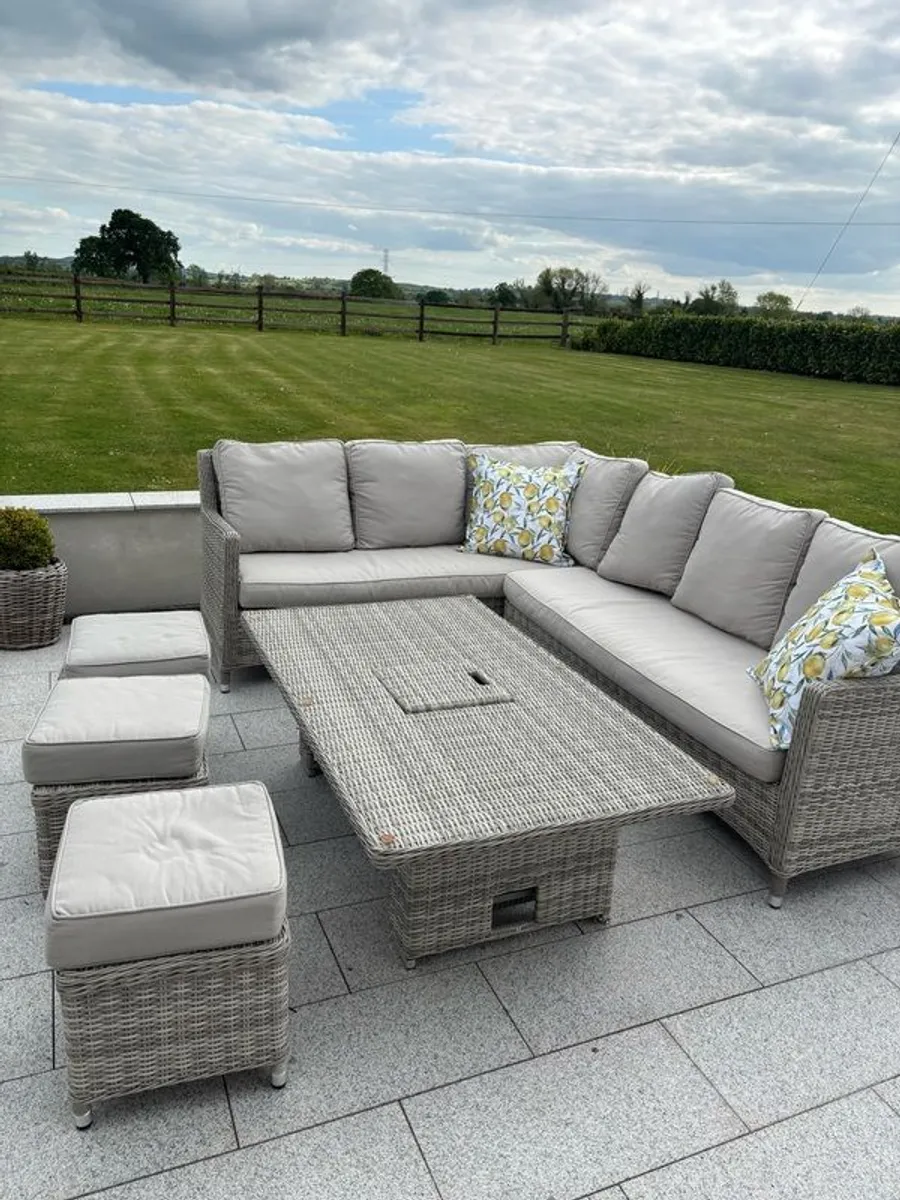 Oxford Corner Garden Rattan Furniture Set with ice bucket and rising table - Image 2