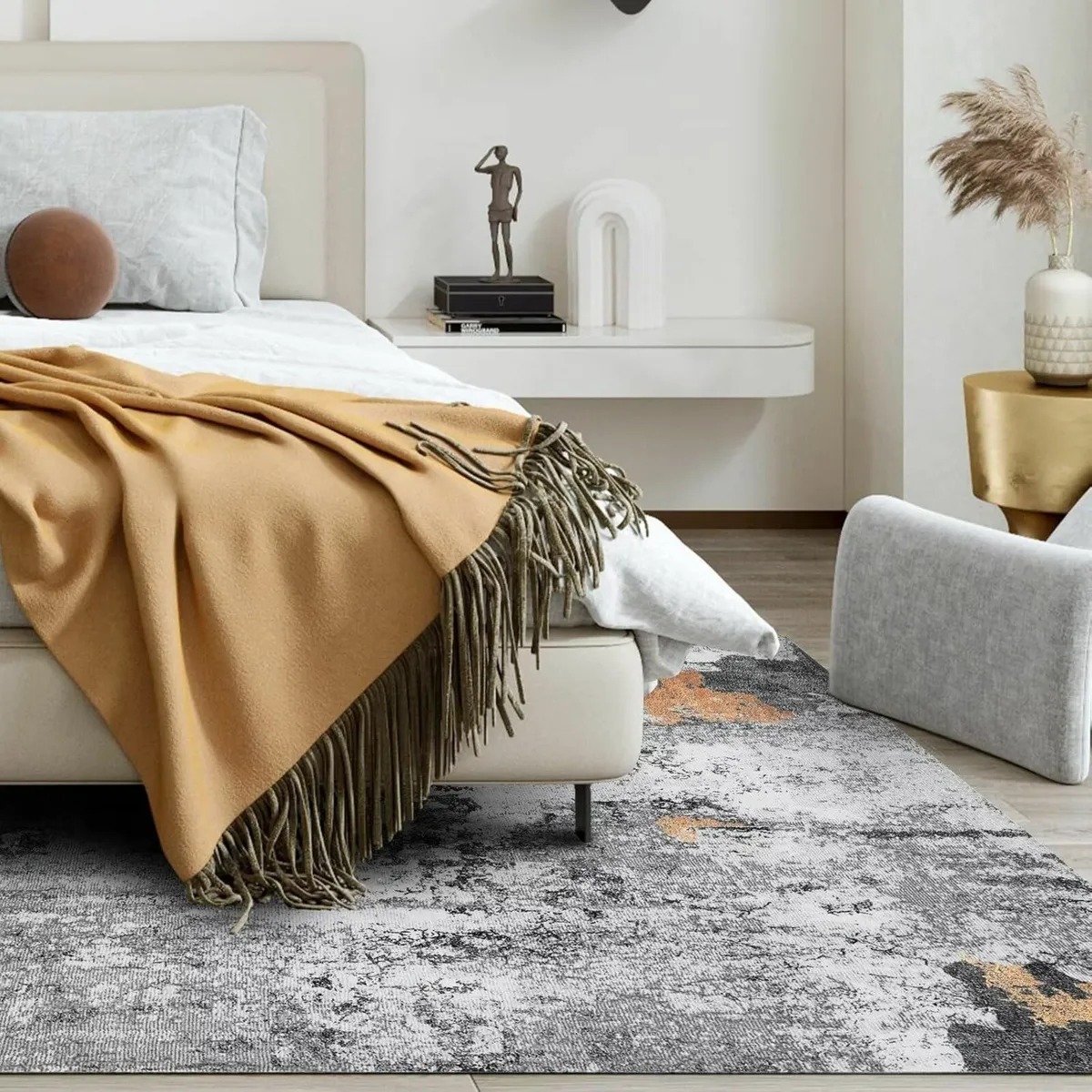 Washable bedroom Rug 80x150cm Short Pile Grey - Image 1