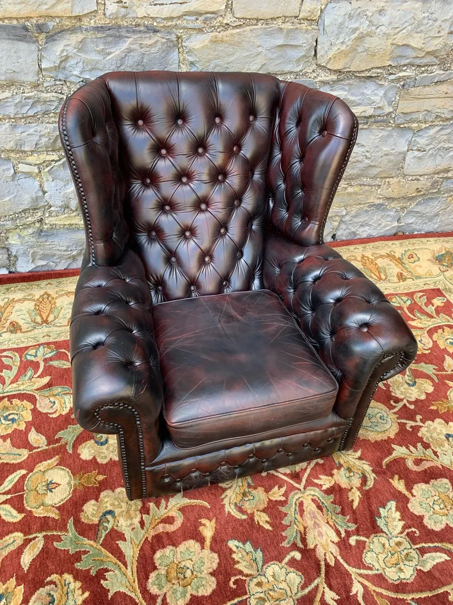 A hide Leather deep button library armchair - Image 2