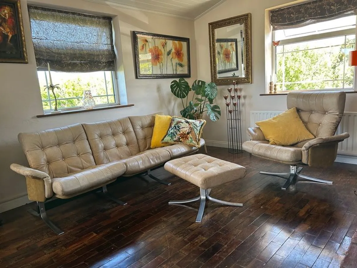 Stunning Vintage Danish Mid Century Ebbe Gehl & Soren Nissen 3seater Sofa, Lounge Chair & Footstool - Image 1